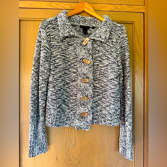 Vintage Nomadic Traders Black and White Knit Cardigan Cotton Blend / LG - Picture 1 of 11